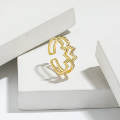 S925 Sterling Silver Wave Open Ring ECG Curve Design