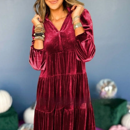 Losse fluwelen midi-jurk