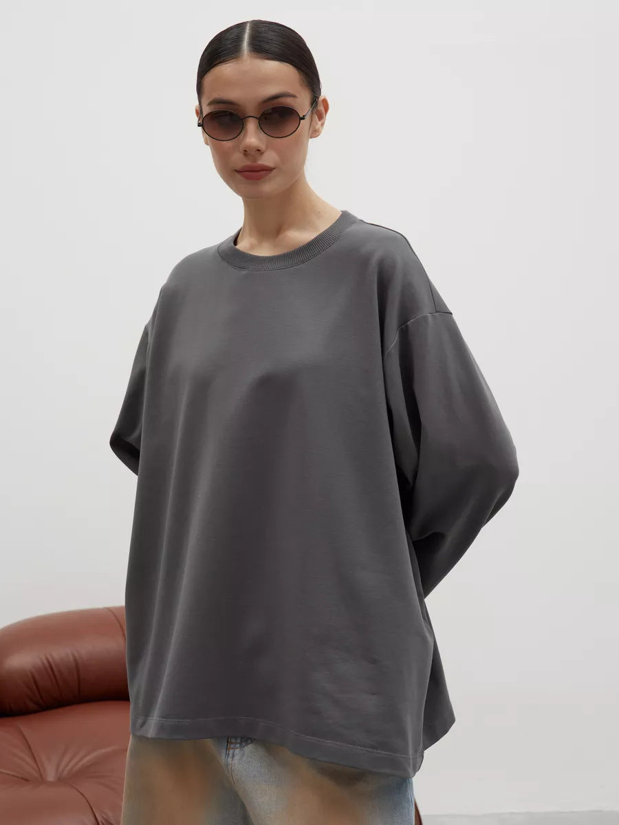 Womens Long Sleeve Cotton T-Shirt Loose Fit Casual Top