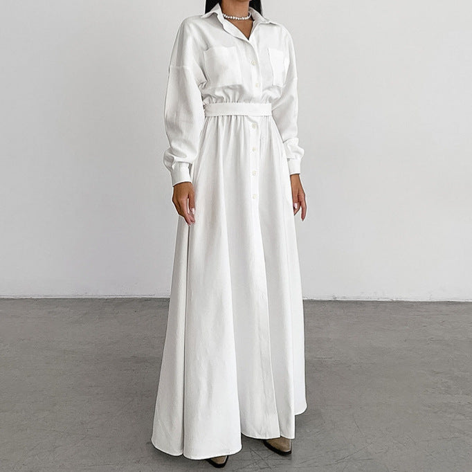 Elegante Franse overhemdjurk met knopen en ceintuur