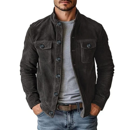 Mens Casual Corduroy Stand Collar Jacket