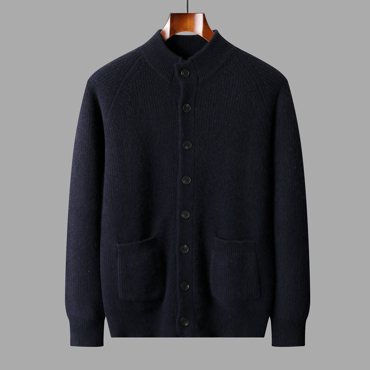 Men's Pure Cashmere V-Neck Cardigan Sweater Solid Color Long Sleeve Buttoned Knitwear