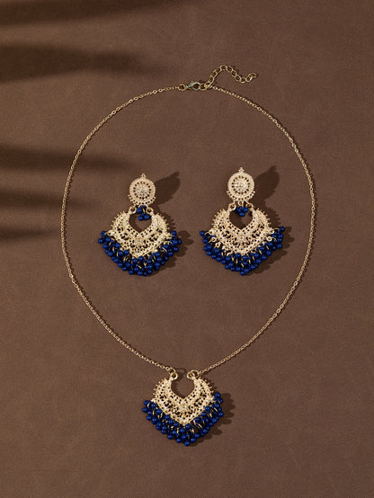 Bohemian retro oorbellen en ketting set met belletjes