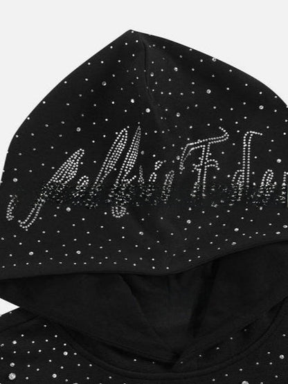 Rhinestone Hooded Sweatshirt Retro Washed Unisex