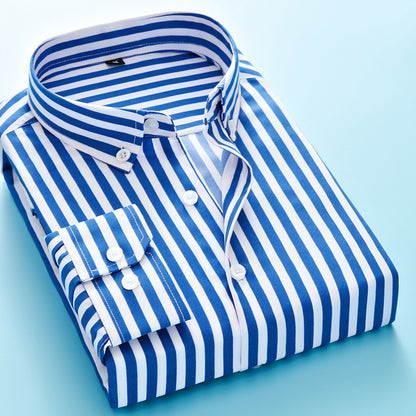 Men's Striped Long-Sleeve Shirt Trendy Versatile Top