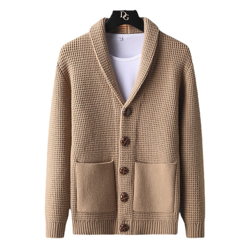 Slim fit gebreide herencardigan met zakken en omgeslagen kraag