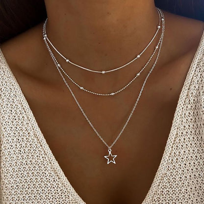 Women's Multi-Layered Star Pendant Alloy Necklace Vintage Clavicle Chain
