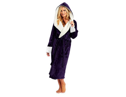 Long Hooded Bathrobe Nightgown with Belt