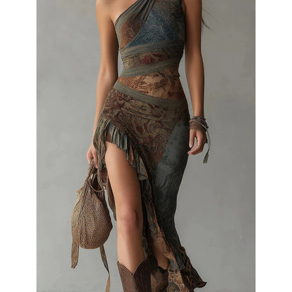 Women Asymmetrical High Slit Long Dress Sleeveless