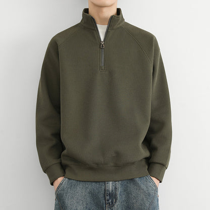 Half-zip stand-up collar sweatshirt