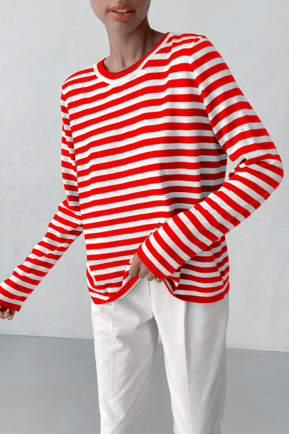 Striped Knitted Sweater Women Pullover Casual Long Sleeve