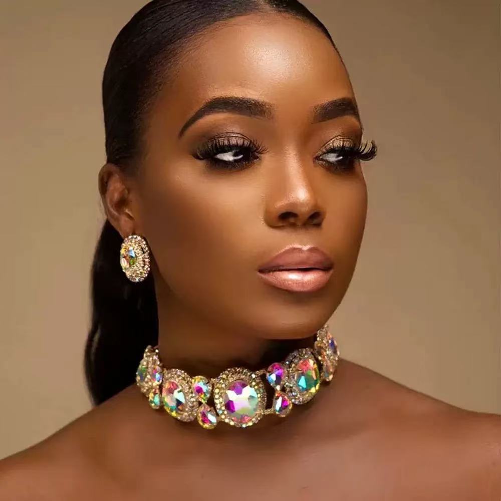 Crystal Circle Earrings and Necklace Set