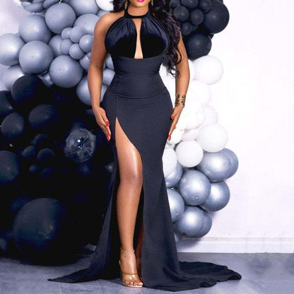 Amerikaanse luxe halterjurk met hoge split