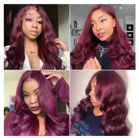 Wijnrode synthetische lace wig 5x5 golvend haar