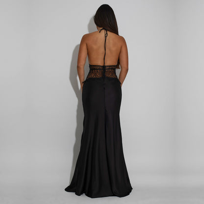 Elegant lace V-neck backless sleeveless long dress