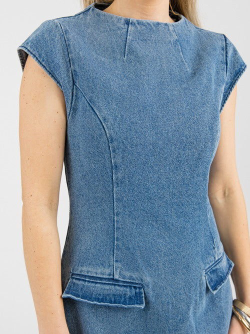 Denim mini-jurk met kapmouwen