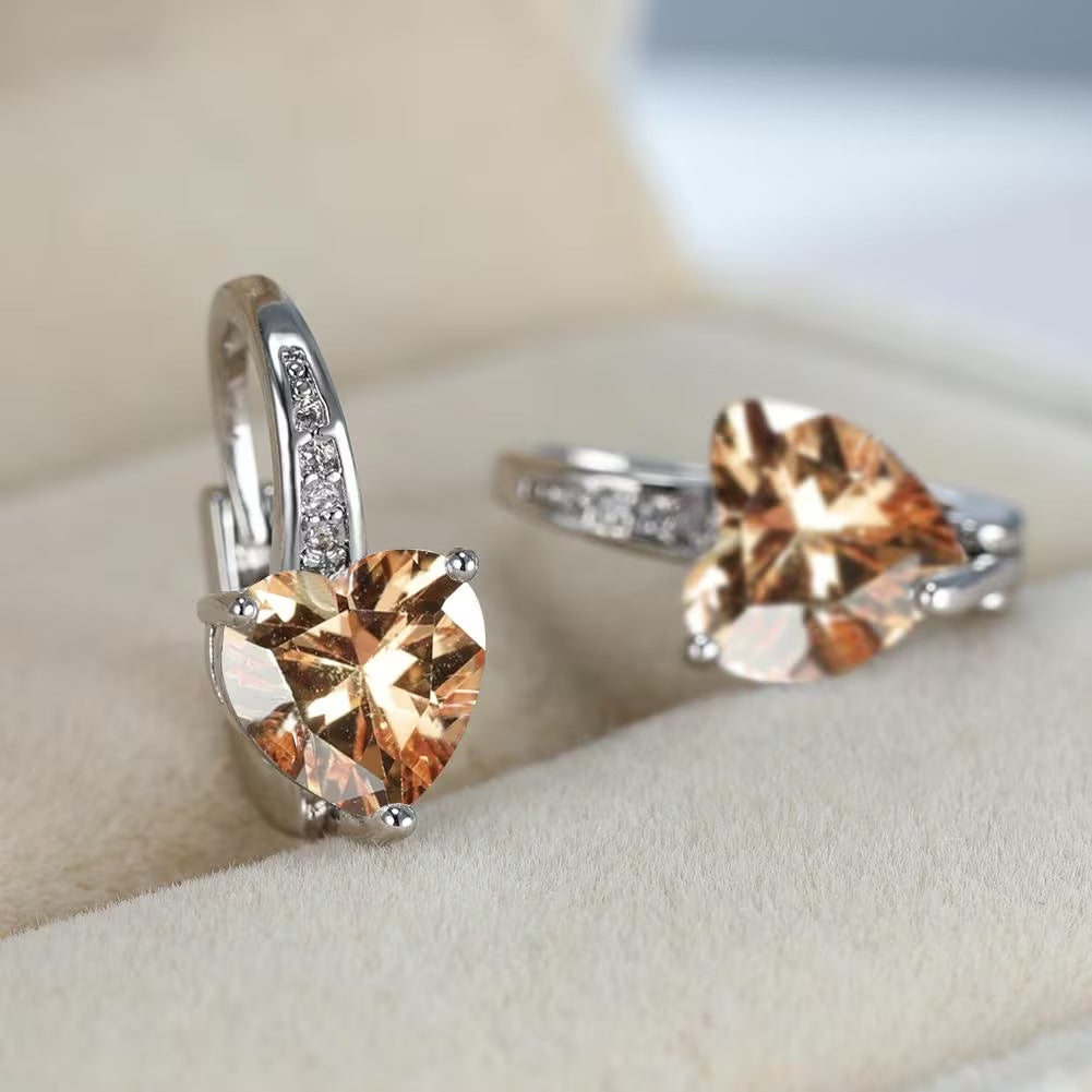 Women's Heart-Shaped Zircon Inlay Copper Earrings