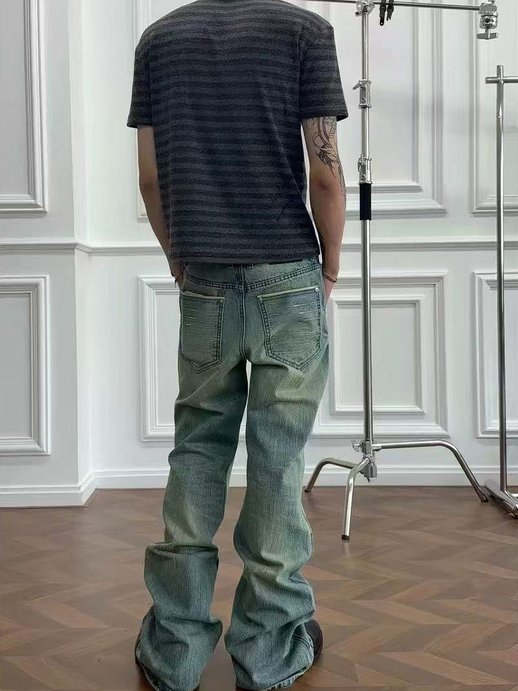 Raw Denim Flared Jeans with Embroidery