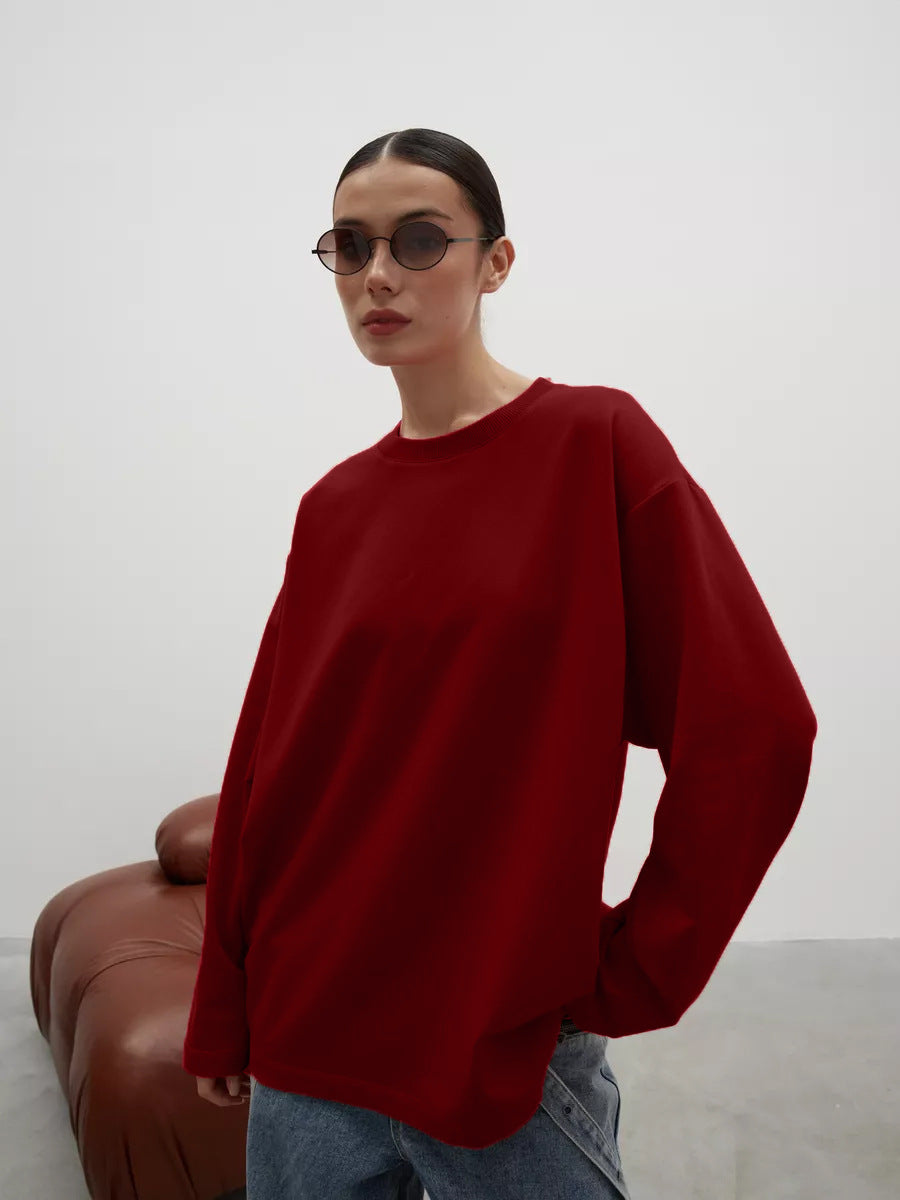 Womens Long Sleeve Cotton T-Shirt Loose Fit Casual Top