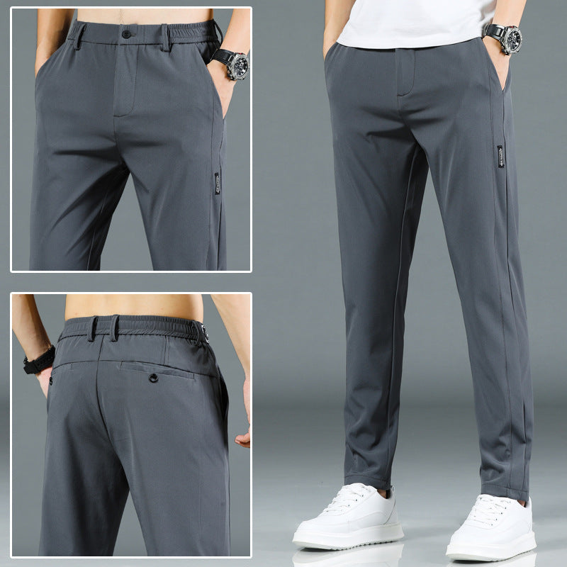 Men's Ice Silk Elastic Waist Straight-Leg Casual Pants