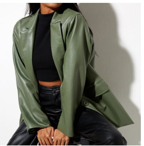 Amerikaanse PU-leren blazerjasje