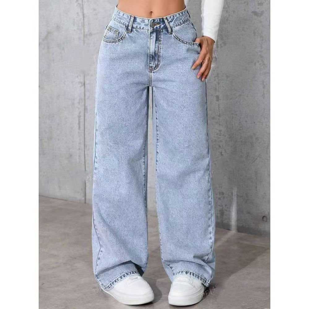 Women's High Waisted Retro Straight Leg Denim Pants