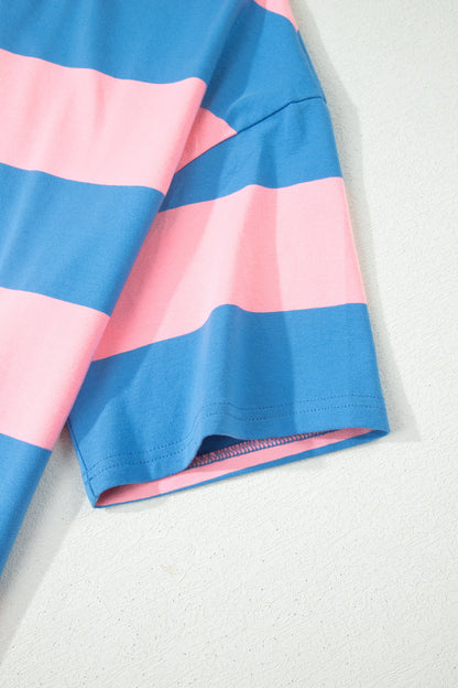 Oversized gestreepte T-shirt met kleurblokken en korte mouwen