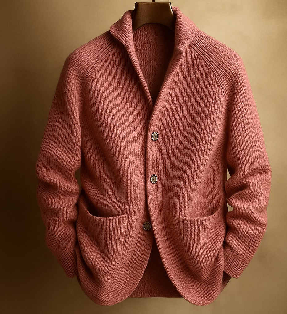Gentleman's Knitted Three-Button Notch Lapel Cardigan