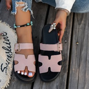 Women's Thick-Soled One-Word Buckle Casual Slippers