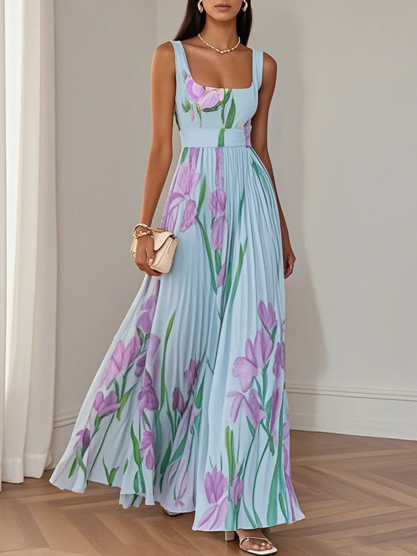 Floral Print Pleated Maxi Dress