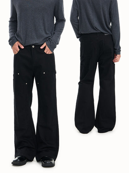 Gewassen katoenen flared cargo broek met klinknagels