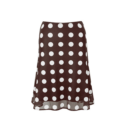 Womens Satin Polka Dot Midi Skirt