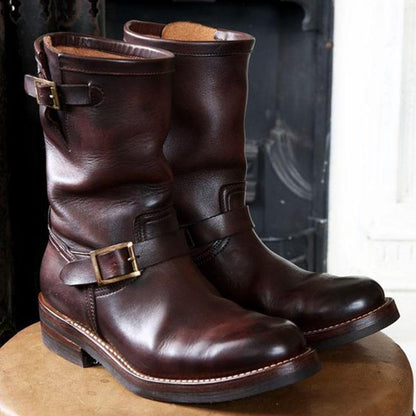 Mens Belt Buckle Mid-Calf Chelsea Boots