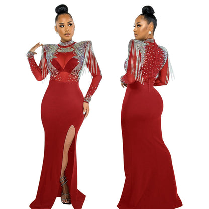 Womens Mesh Rhinestone Slim Fit Dress