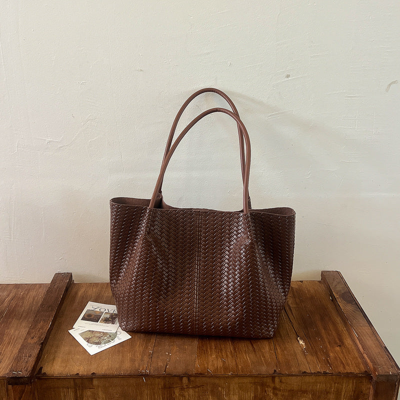 Cross-border 2026 New Autumn Niche Simple Woven Shoulder Handbag for Women, Daily Casual Large Capacity Tote Bag