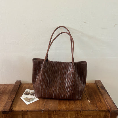 Cross-border 2026 New Autumn Niche Simple Woven Shoulder Handbag for Women, Daily Casual Large Capacity Tote Bag