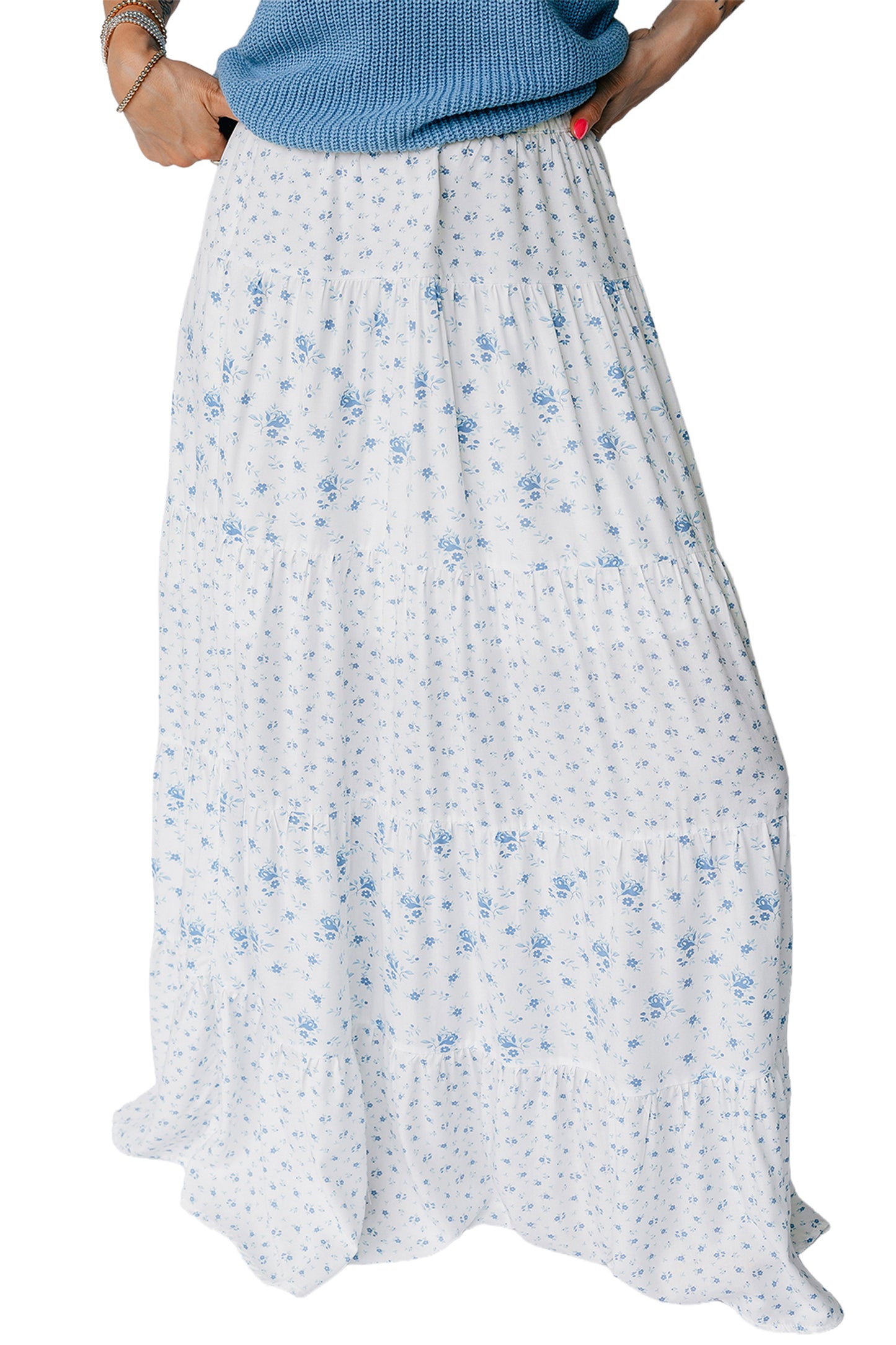Maxi-rok met hoge taille en kleine bloemenprint in boho-stijl