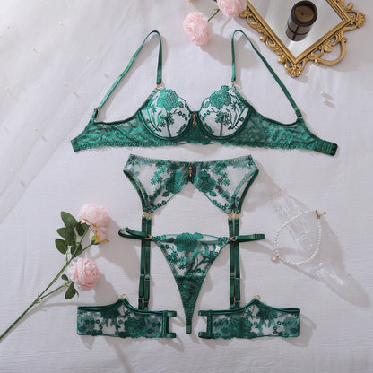 Geborduurde kanten 3-delige lingerie set met of zonder kralen
