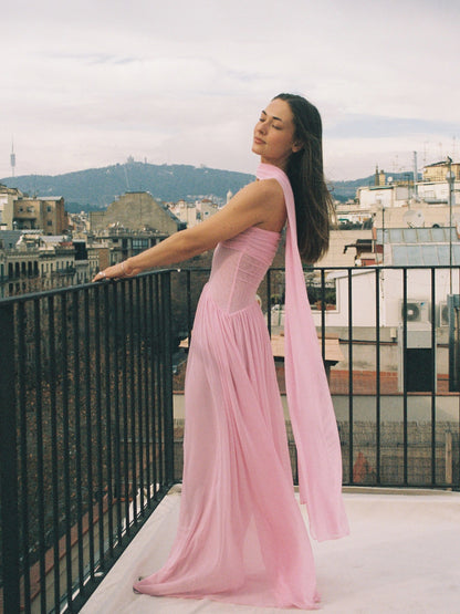 Maxi-jurk met geplooide tubetop