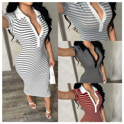 Womens Striped Knitted Midi Dress