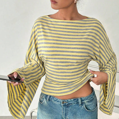 Casual gebreide slim fit top met lange wijde mouwen en strik op de rug