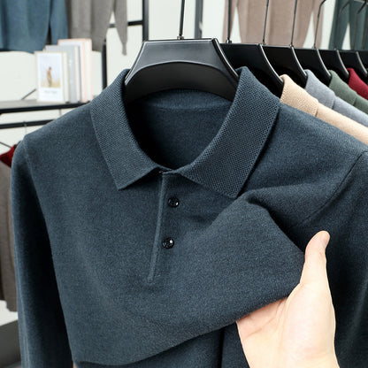 Mens Wool Blend Sweater with Turn-Down Collar