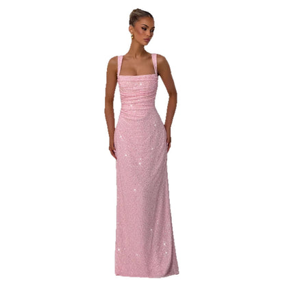 Sequined Sleeveless Tube Top Long Dress with Slit