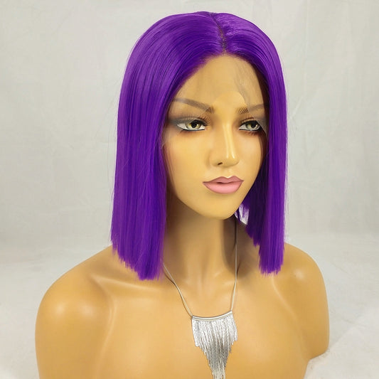 Paarse synthetische bob lace wig