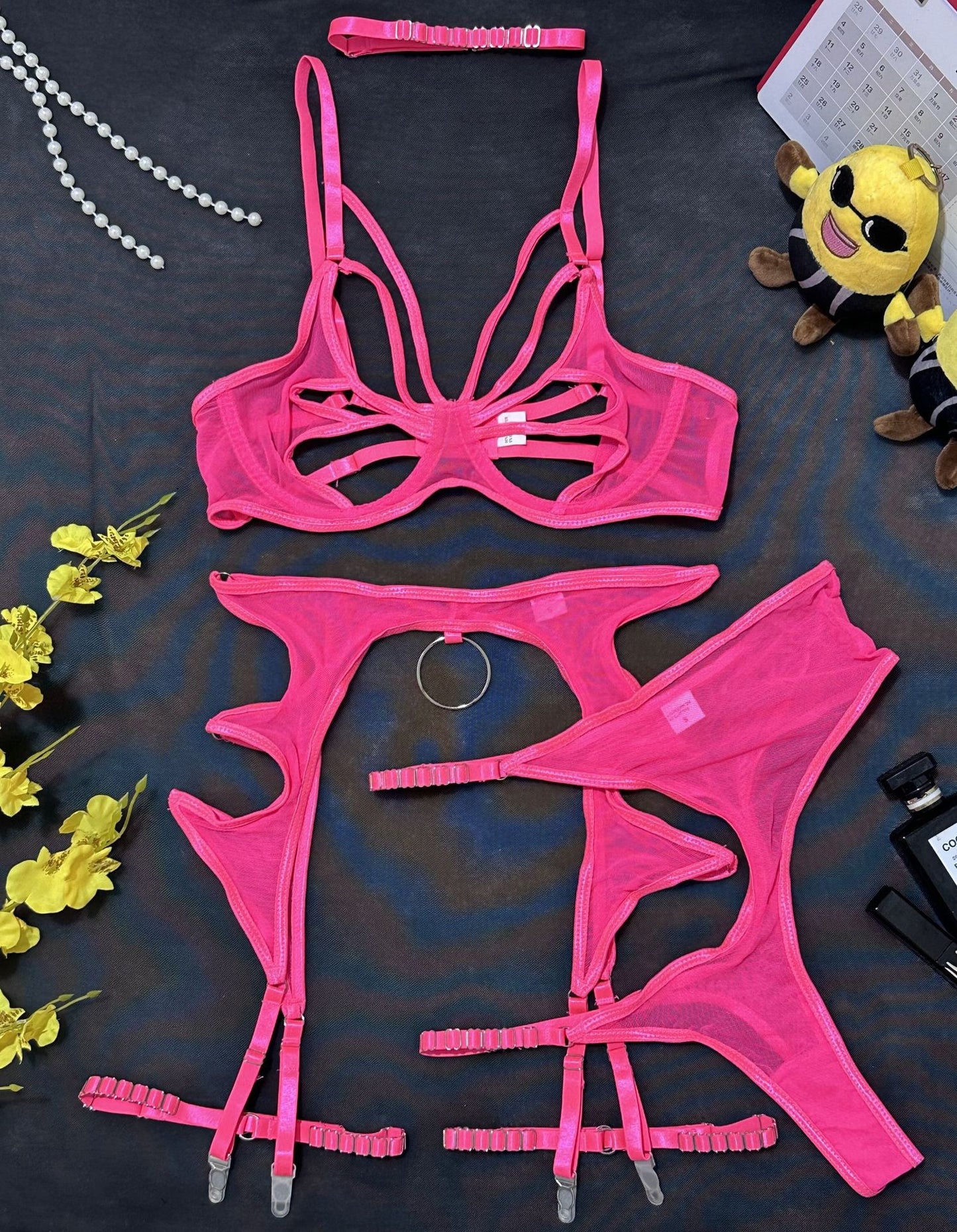 Sexy Hollow Mesh Lingerie Set with Steel Ring