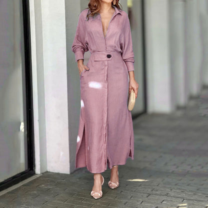 Elegant Tie-Waist Long Sleeve Dress