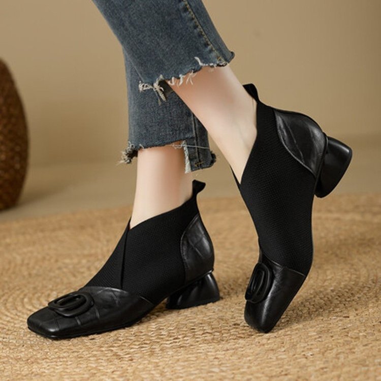 Women's Retro Square-Toe Chunky Heel Shoes