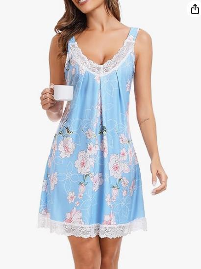 Womens Modal Lace V Neck Sleeveless Nightdress Loose Sleepwear