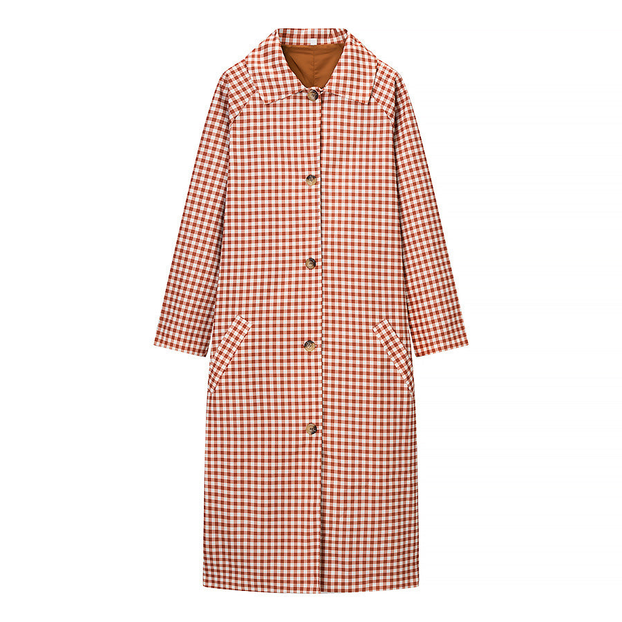 French Retro Plaid Lapel Trench Coat