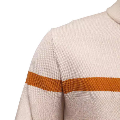 Men's Slim Fit Stand Collar Half-Zip Color-Block Knit Sweater